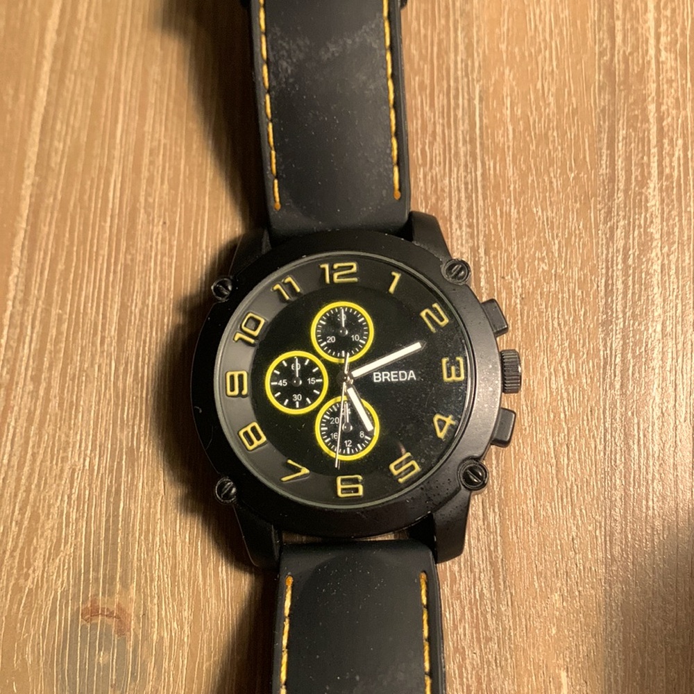 Breda Men's 8135-black "Colton" Black Bezel White Accented Silicone Band Watch